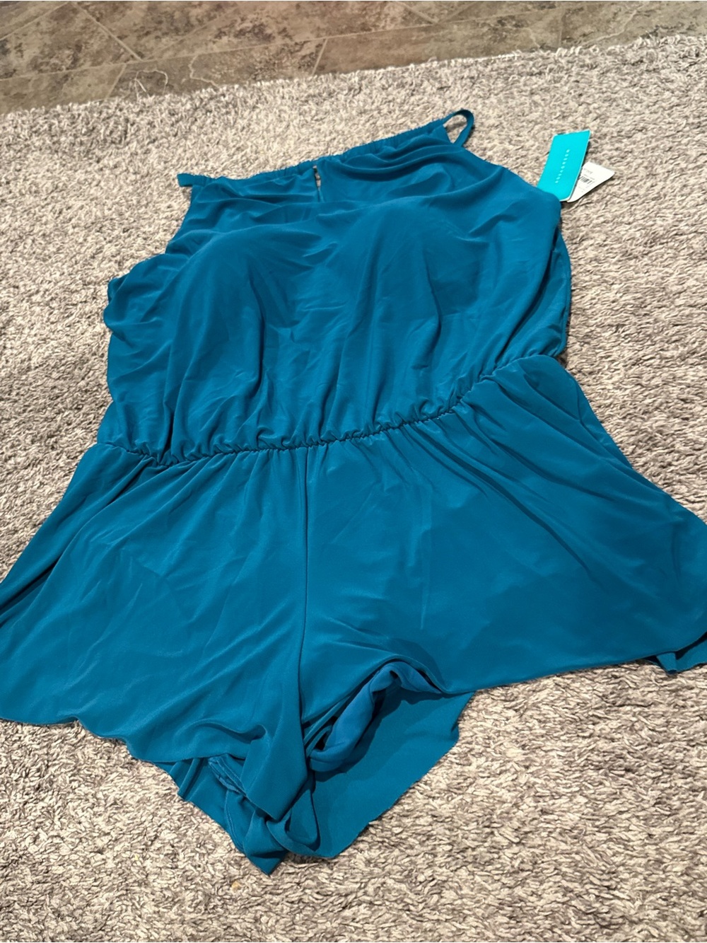 Teal Sleeveless aqua green swim Romper